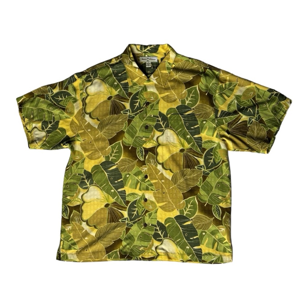 Tommy Bahama Hawaiian Shirt Men XL Green Tropical Floral Short Sleeve